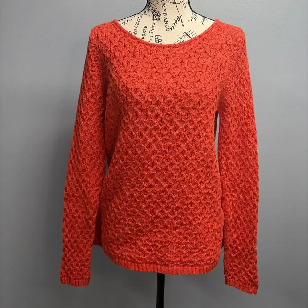 J. Crew Orange Cable Knit Sweater - Long SLV - 100% Cotton - Women’s Size Small